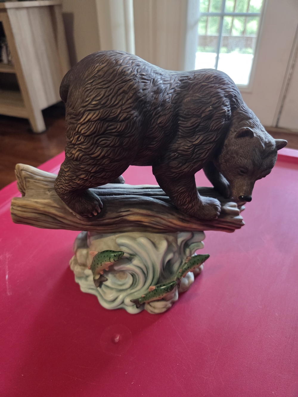 Brown Bear Sculpture on Log Decorative Figurine - Brown